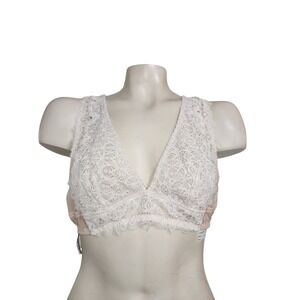 Victoria Secret White Lace Mesh Back Bralette V-Neck Wireless Bra Large L G B85
